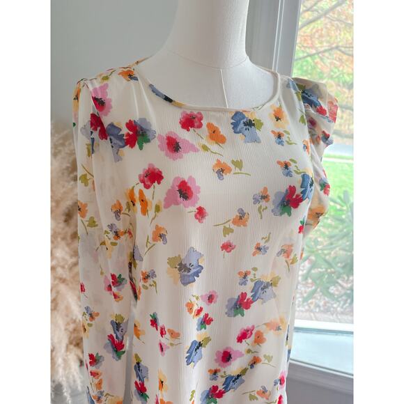 Zara Sheer Floral Ruffle Long Sleeve Blouse Women’s Medium Romantic Garden Party - Picture 4 of 9